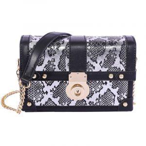 Luxury Lady Box Bags Black Retro Designer Brand Python Leather Lock Studs Shoulder/Crossbody Bag Vacation Travel Women Handbags
