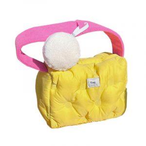 Purple/Yellow INS Cute Girls Small Handbags Shoulder Bags Square Soft Cotton Ziplock Color-blocking Wide-strap Bags For Women